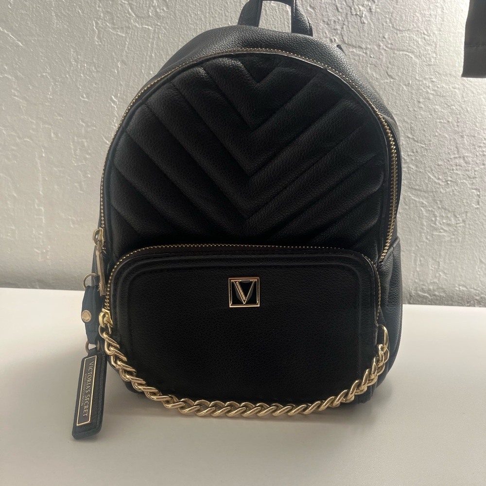 Victoria's Secret Black Backpack with Gold Accents